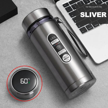 1L Stainless Steel Thermos Bottle LED Temperature Display Silver