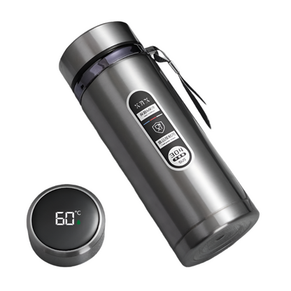 1L Stainless Steel Thermos Bottle LED Temperature Display Silver