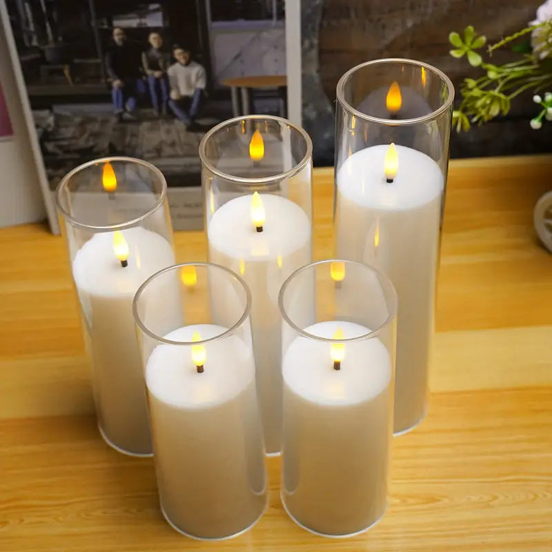 5pcs Flicker Flameless Candle Set with Remote Control and Timer - LED Candle for Festive Decor (White)