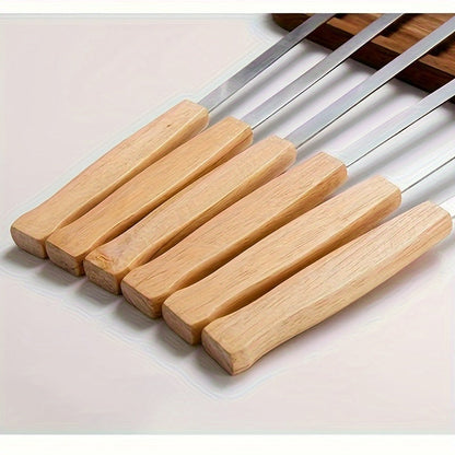 8-Pack Stainless Steel BBQ Skewers with Wooden Handles