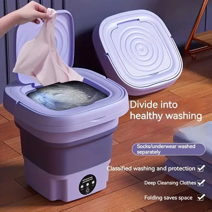 Portable Mini Washing Machine - Collapsible, 8L Capacity, 3 Sterilizing Modes, Purple