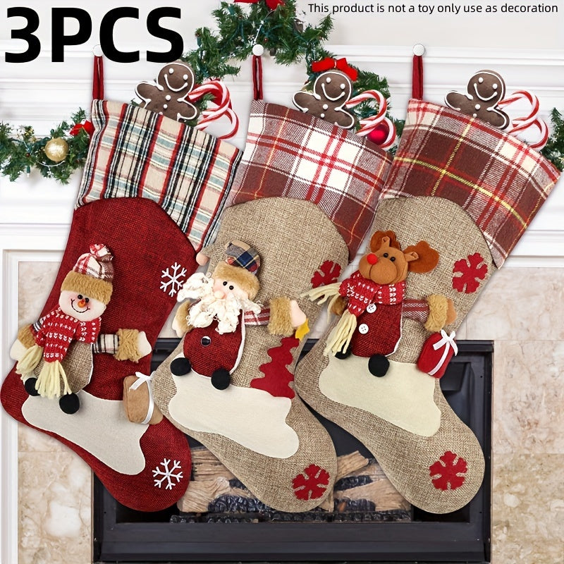 Classic Christmas Stocking Set Polyester Decor (3pcs)