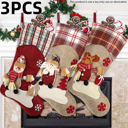 Classic Christmas Stocking Set Polyester Decor (3pcs)