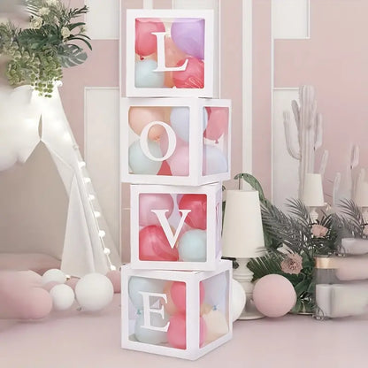 White LOVE Letter Wedding Decoration Set with Transparent Balloon Boxes (4 Boxes + LOVE Letters), 30cm