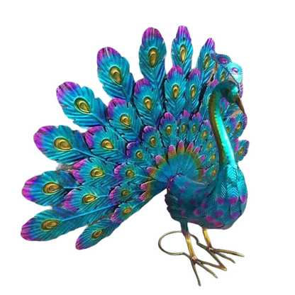 Exquisite Painted Peacock Garden Sculpture - Elegant Metal Animal Figurine for Easter