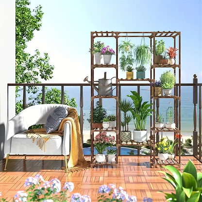 Multi-layer Wooden Plant Stand - 12 Tier Flower Pot Holder Rack