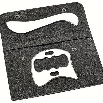 2pcs Stainless Steel Gua Sha Massage Tool Set(Silver)