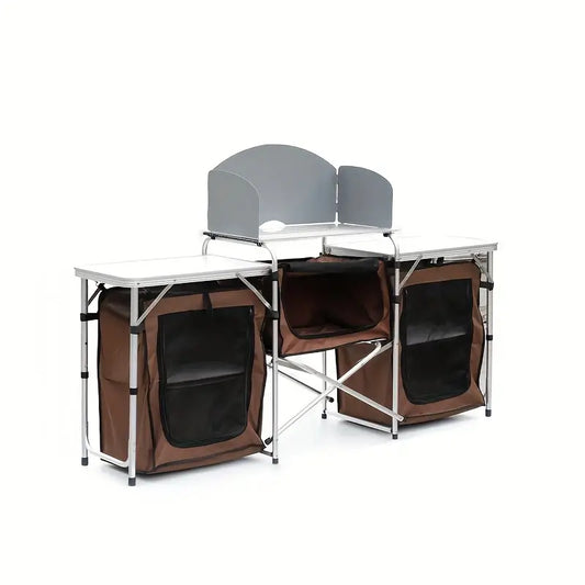 Portable Foldable Outdoor Kitchen Table with Food Storage Organizer