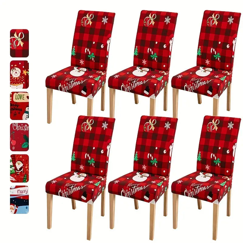 4-6PCS Fabric Christmas Chair Slipcovers - Festive Snowman Designs - Elastic, Decorative Covers for Dining Chairs, Hotel, Office, Banquets