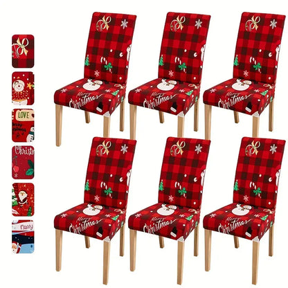 4-6PCS Fabric Christmas Chair Slipcovers - Festive Snowman Designs - Elastic, Decorative Covers for Dining Chairs, Hotel, Office, Banquets