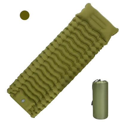 Ultimate Green Comfort Outdoor Inflatable Camping Mattress with Built-in Pillow