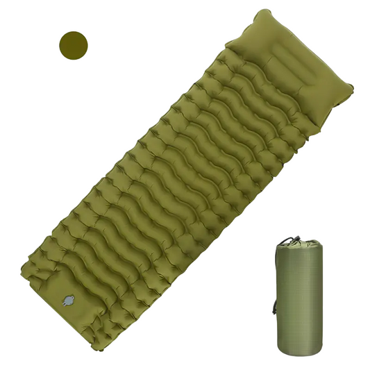 Ultimate Green Comfort Outdoor Inflatable Camping Mattress with Built-in Pillow
