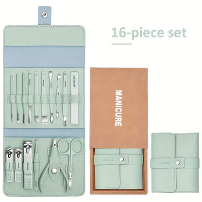 12/16 Pcs Manicure Pedicure Facial Set  With Leather Case