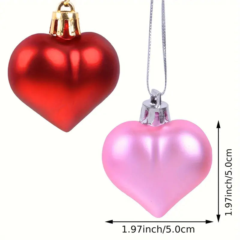 36-Piece Heart Shaped Ornaments Set – Pink & Red