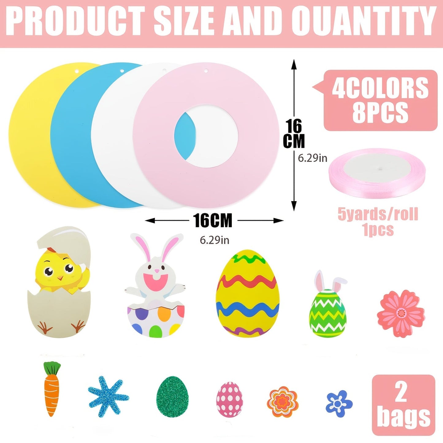 8pcs DIY Easter Wreath Craft Kit Bunny Egg Set