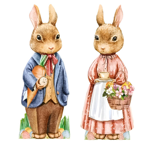 Wooden Rabbit and Flower Garden Signs Set