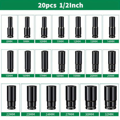 20X Metric Deep Impact Socket Set (8-32mm)