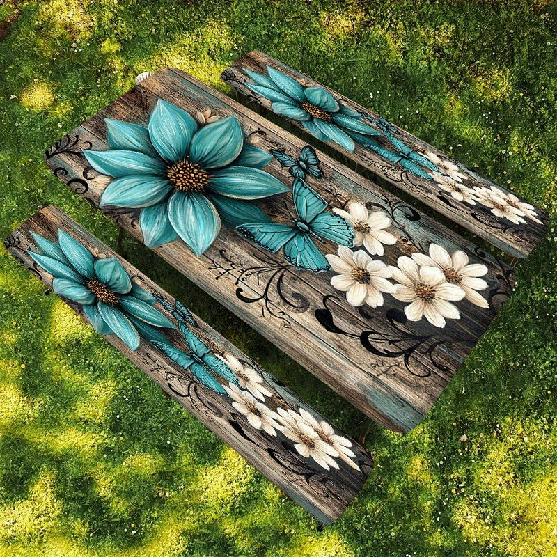 3pcs Striped Polyester Elastic Picnic Table Cover Set