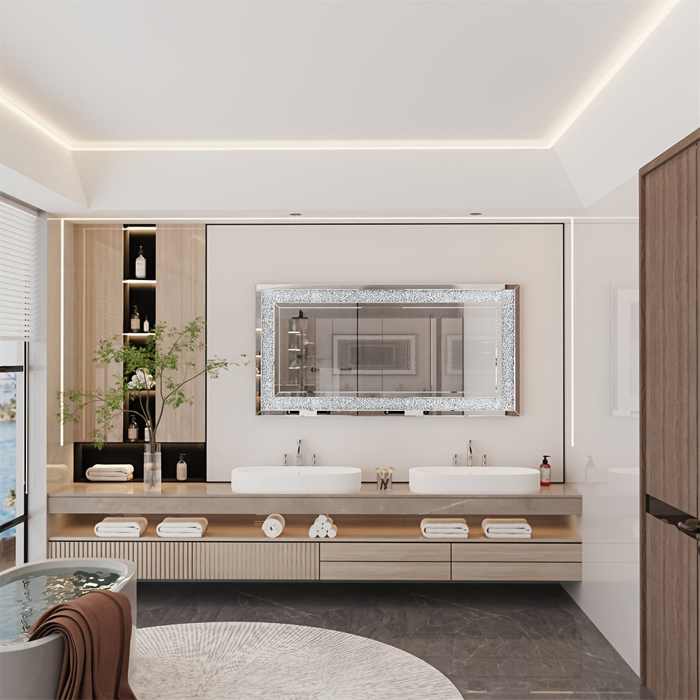 Extra Large Crushed Crystal Silver Vanity Wall Mirror (120cm)