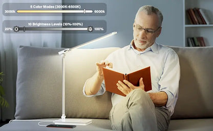 Adjustable Folding Desk Lamp for Home Office - Modern Double-Arm LED Banker Lamp, White