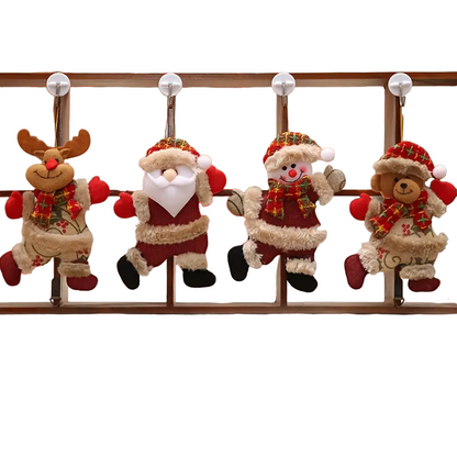 4PCS Christmas Tree Accessories: Dancing Old Man, Snowman, Deer, Bear Cloth Puppets