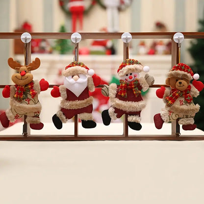 4PCS Christmas Tree Accessories: Dancing Old Man, Snowman, Deer, Bear Cloth Puppets