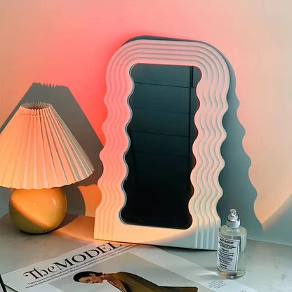 Aesthetic Wall Mounted Mirror With Wave Pattern Frame