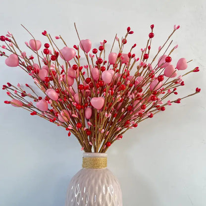 8pcs Heart-shaped Pink and Red Berry Stems