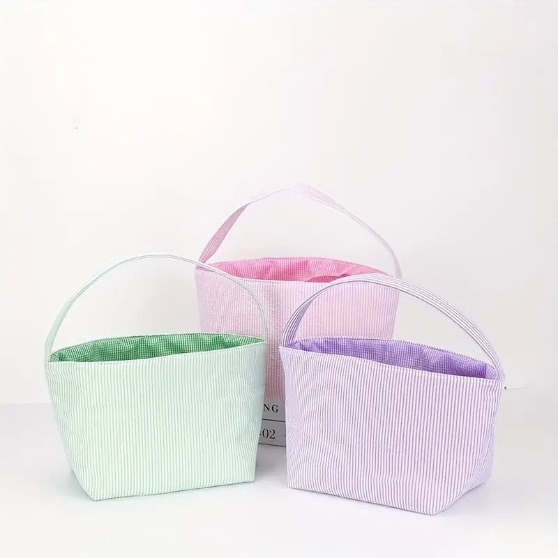 Easter Delight 3-Piece Seersucker Bunny Bag Set for Egg Hunting