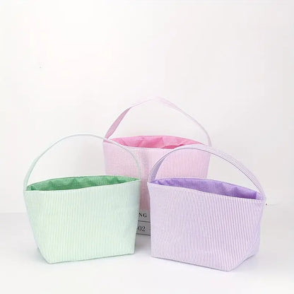 Easter Delight 3-Piece Seersucker Bunny Bag Set for Egg Hunting