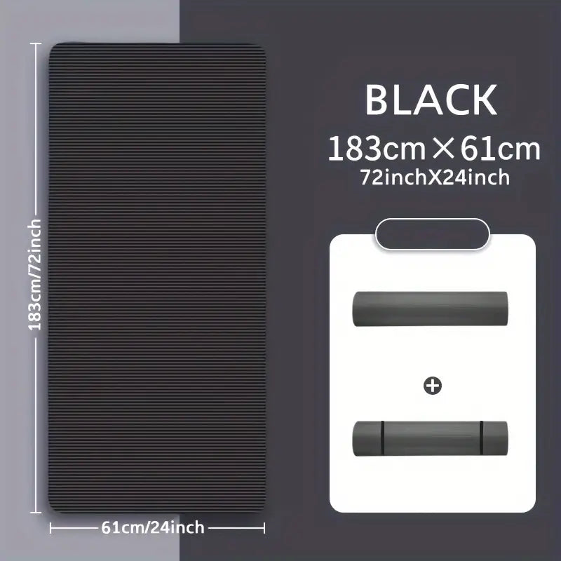 Premium 0.8cm Thick Black Yoga Mat with Carry Strap