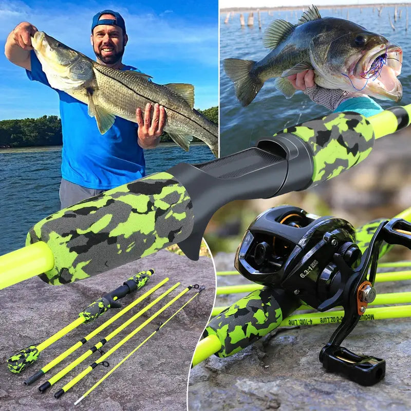 Ultralight 5-Section Travel Fishing Rod with Comfortable EVA Handle - Yellow