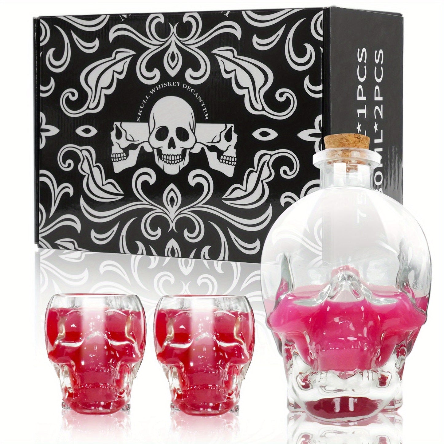 2-Piece Skull Decanter Set - 750ml Crystal Wine Decanter