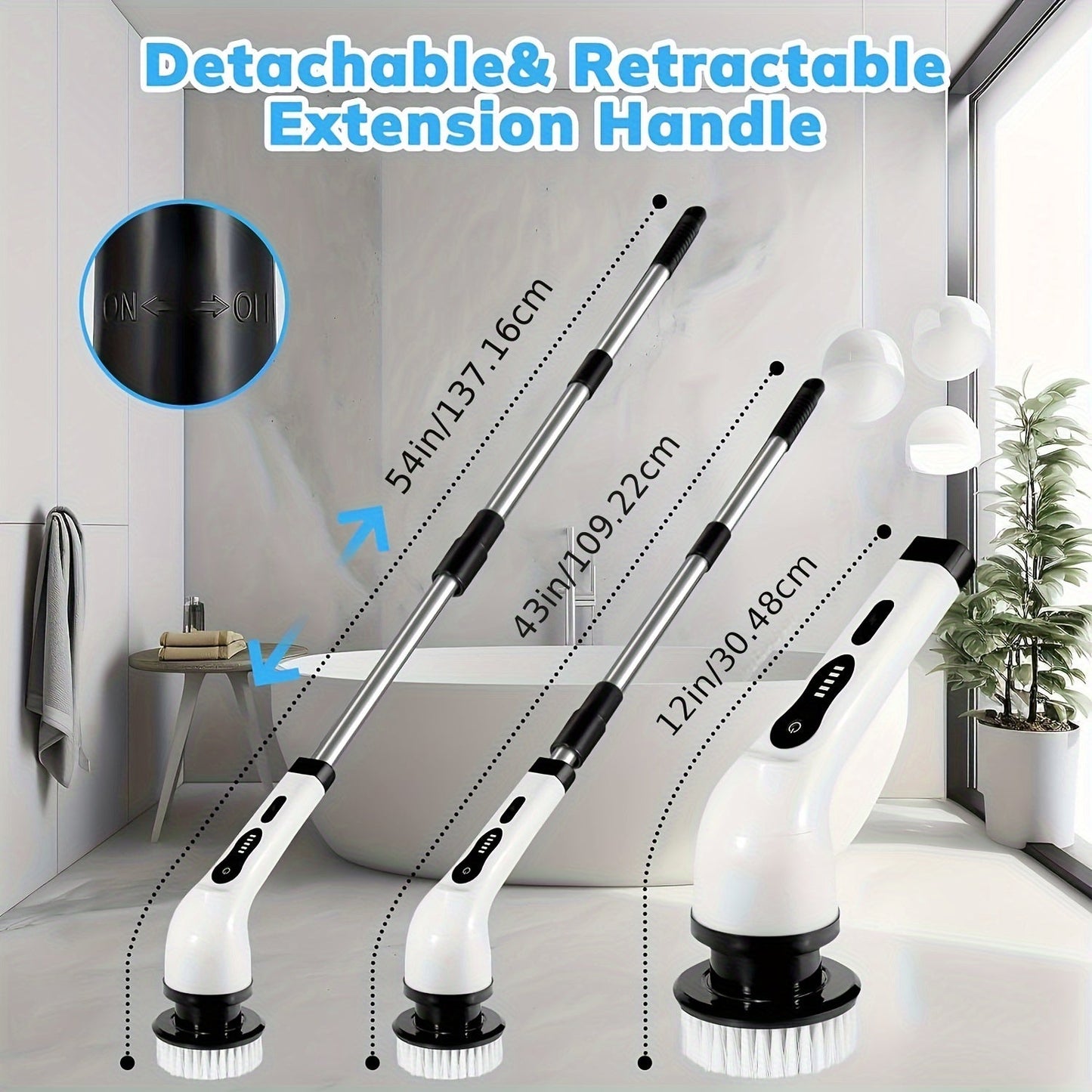 8 Brush Heads Cordless Electric Cleaner Handle