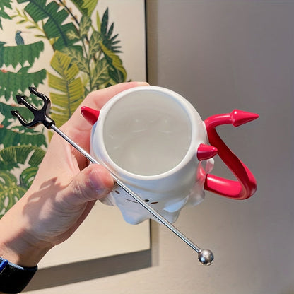 16oz Large Ceramic Halloween Devil Mug with Stirring Stick