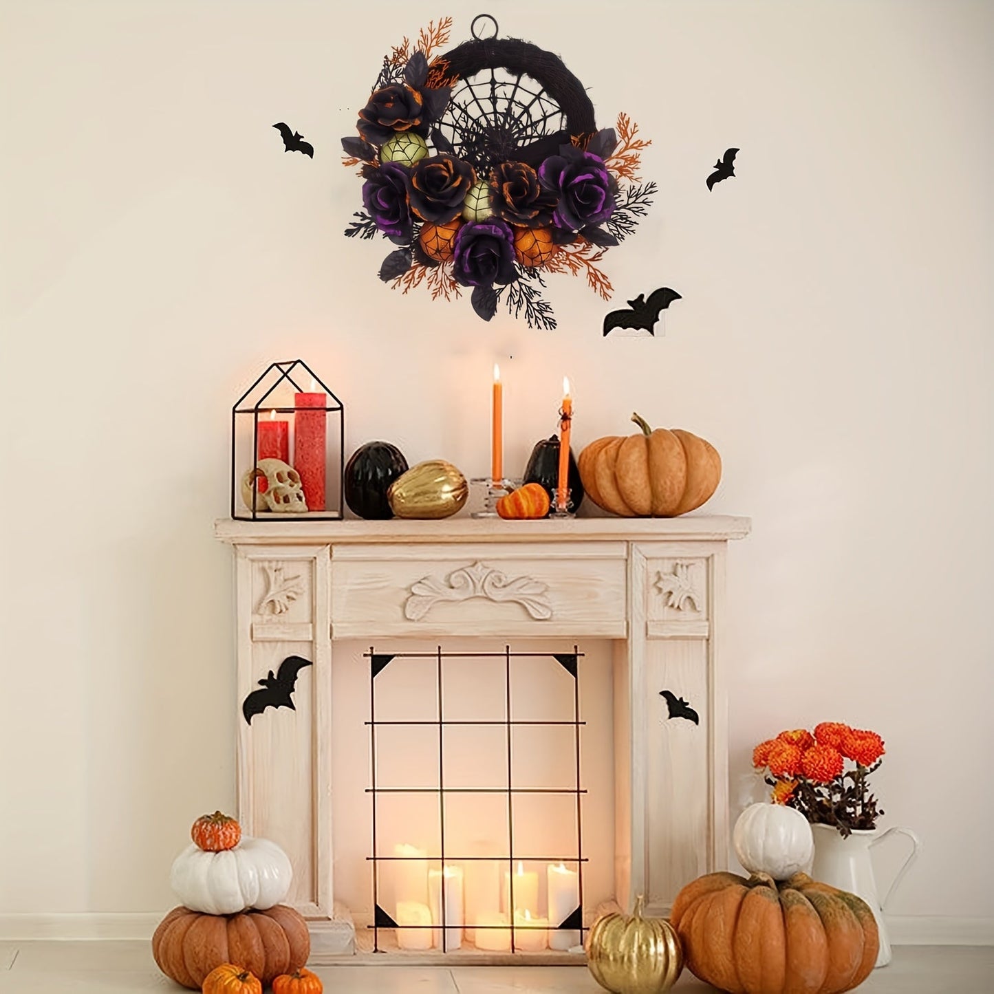 Halloween Wreath Decoration with Spider Web