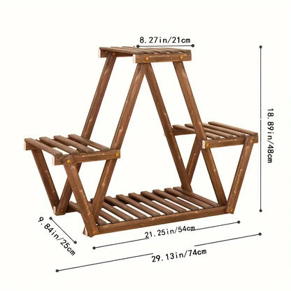Wooden Triangular Plant Stand - Multi-Tier Flower Display Holder