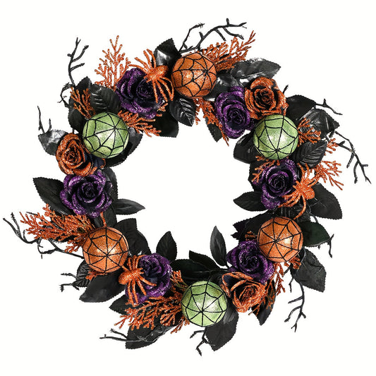Halloween Wreath Roses and Spider Design