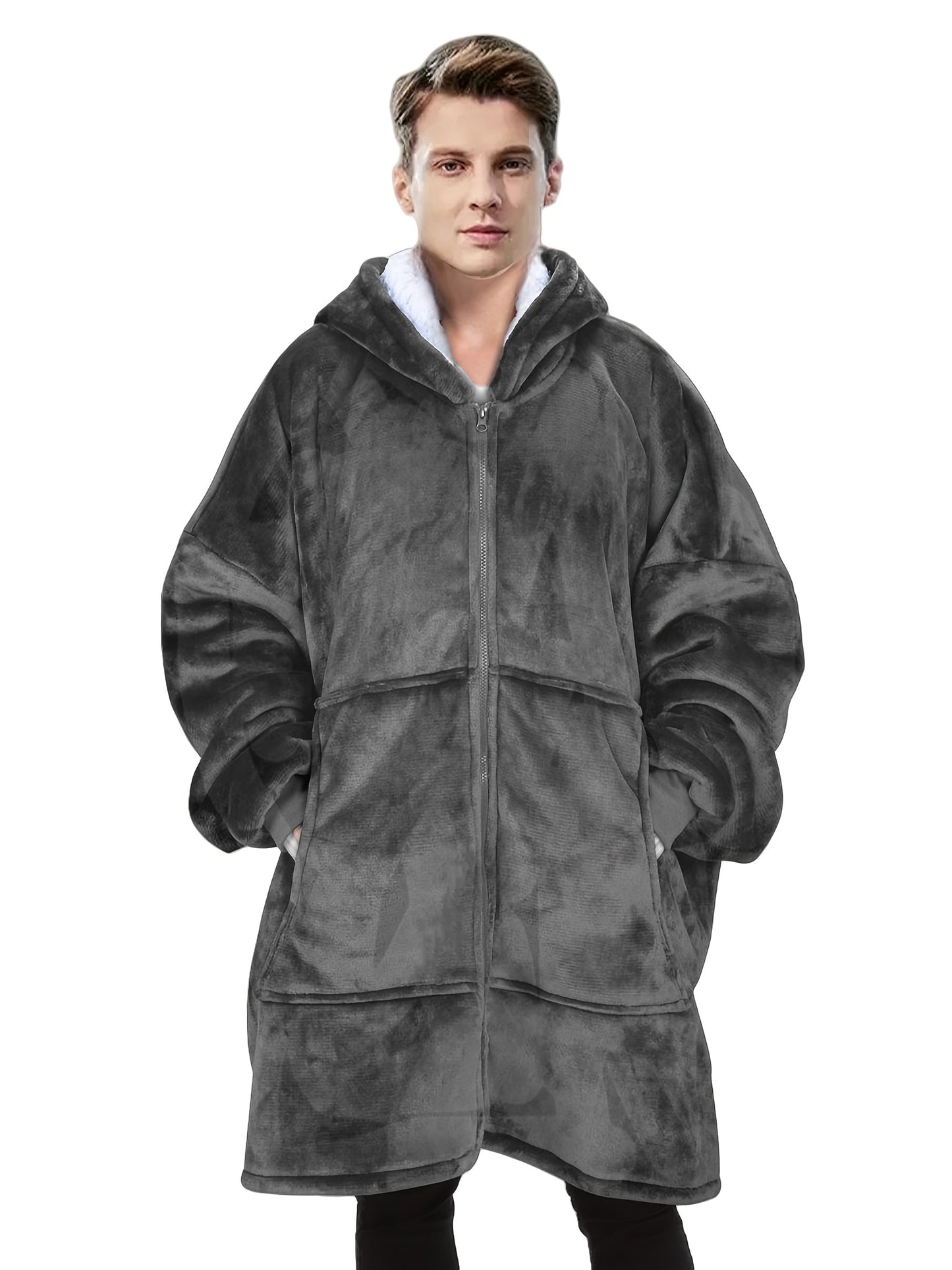 Men's Deep Gray Hooded Zip-Up Jacket