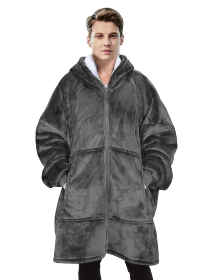 Men's Deep Gray Hooded Zip-Up Jacket