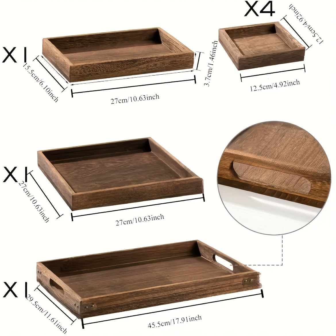 Rustic Wooden Tray Set with Handles (7pcs)