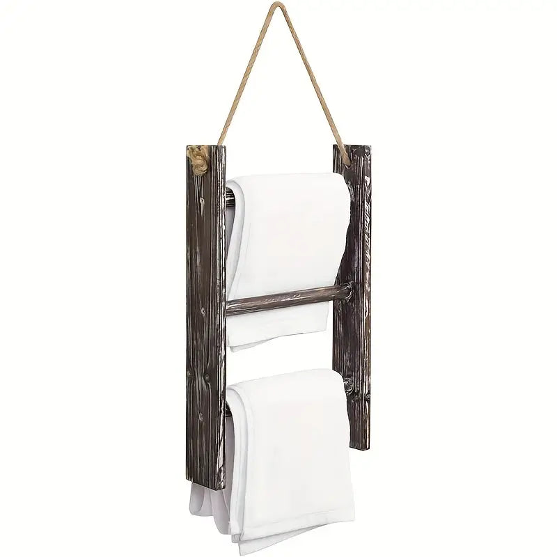 Rustic Wood Wall Hanging Towel Rack with 3 Tiers - Shabby Chic Style