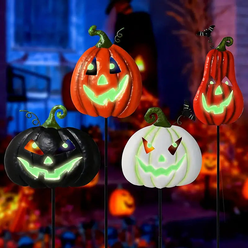 Spooktacular Glow: Set of 4 Halloween Fluorescent Pumpkin Yard Signs