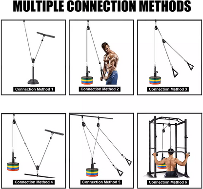 Home Fitness Pulley System – (Single Pulley with Long Pull Rod & 3-Head Rope)
