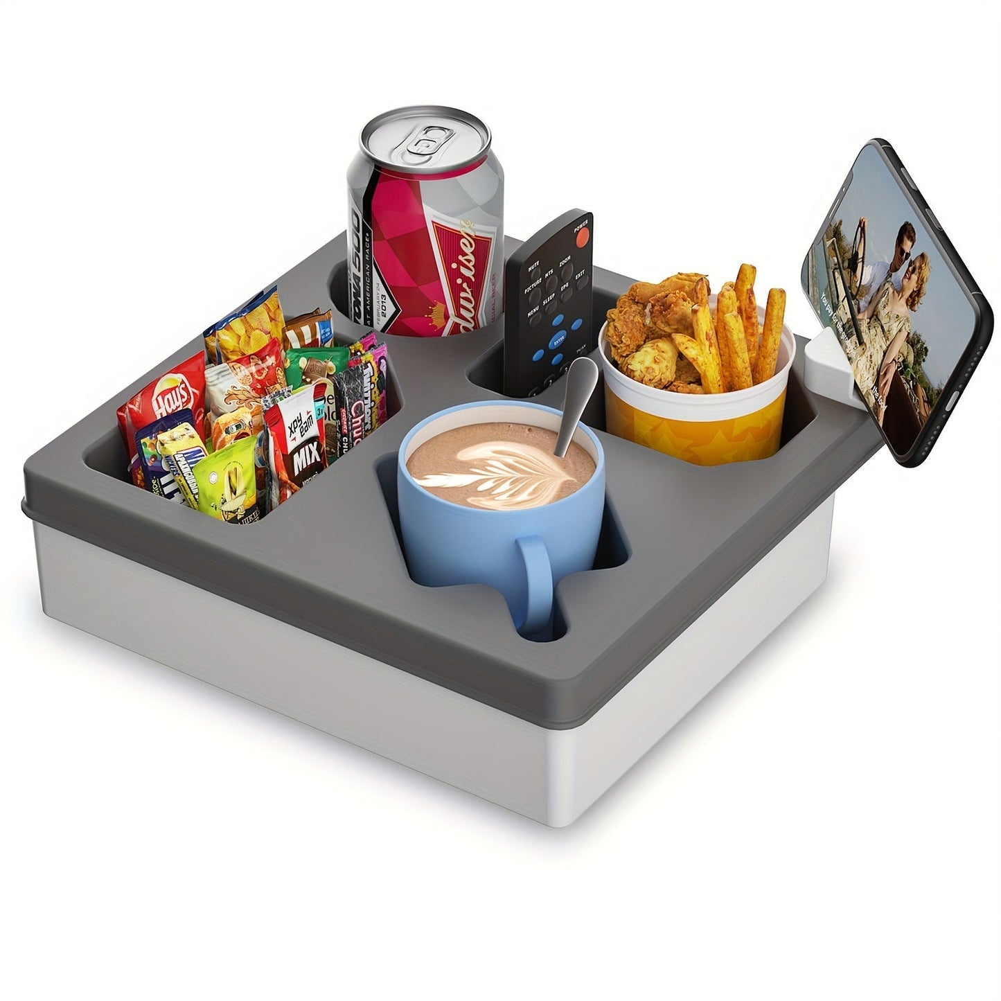 Silicone Sofa Caddy Tray with Cup & Phone Holder