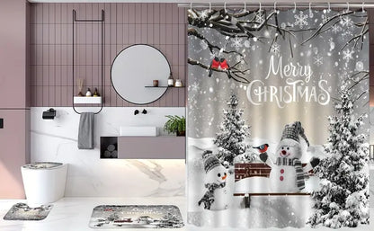 Frosty Friends: 4-Piece Christmas Snowman Shower Curtain Set