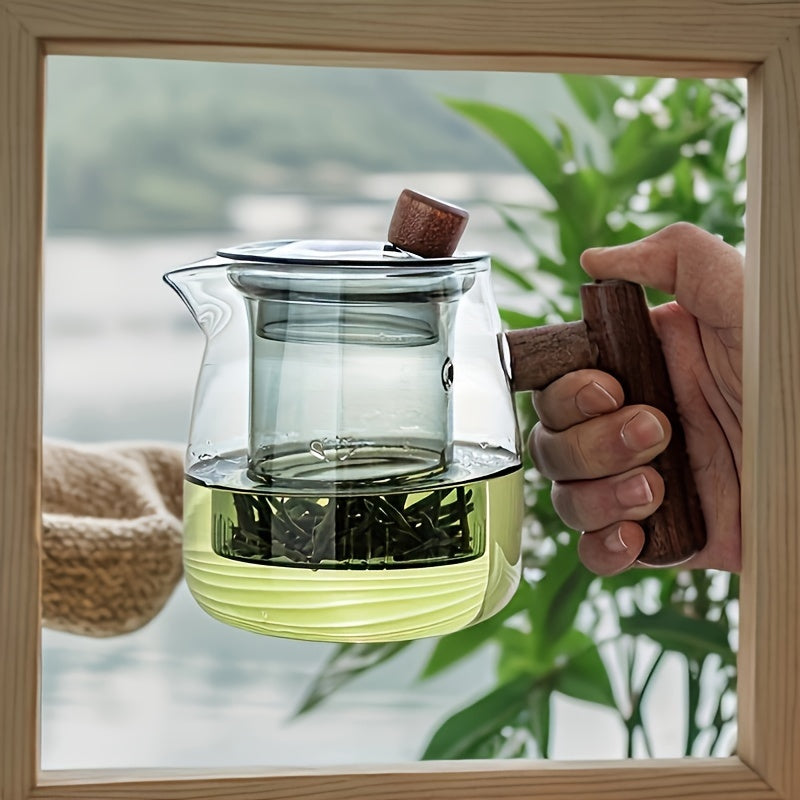 Glass Tea Kettle with Strainer & Wood Handle