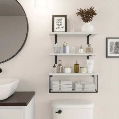 Elevate your bathroom decor with these sleek wood floating shelves