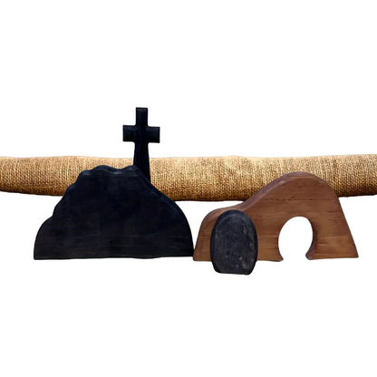Handcrafted Wooden Cross Empty Tomb Easter Statue Set - Maple and Hickory Hardwood