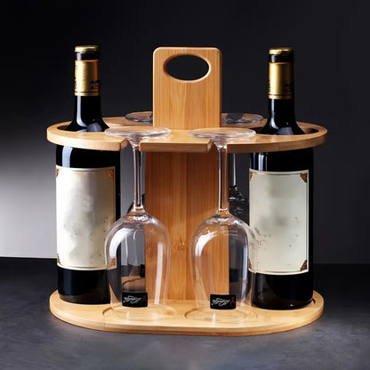 Elegance Elevated: Wooden Tabletop Wine Rack with High-Legged Cup Inverted Cup Design